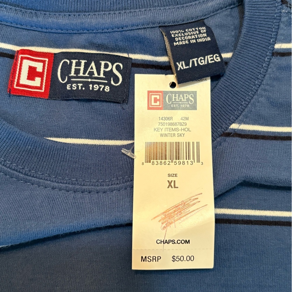 Chaps Navy and White Striped Long Sleeve Shirt NWT size XL - Picture 2 of 9